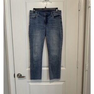 KUT From The Kloth Crop Straight Raw Hem Ankle Jeans Medium Wash Size 8